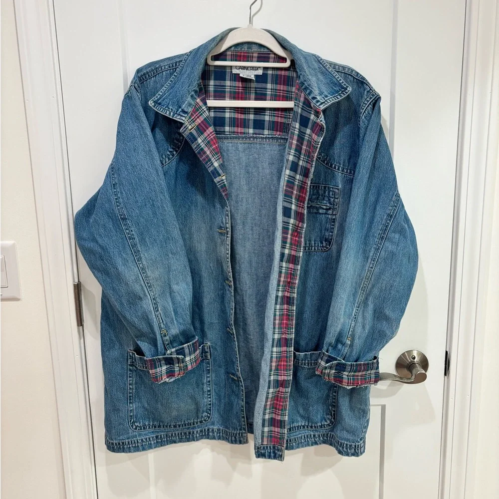 Cabin Creek Denim Chore Jacket with Plaid Details - Picture 2 of 7